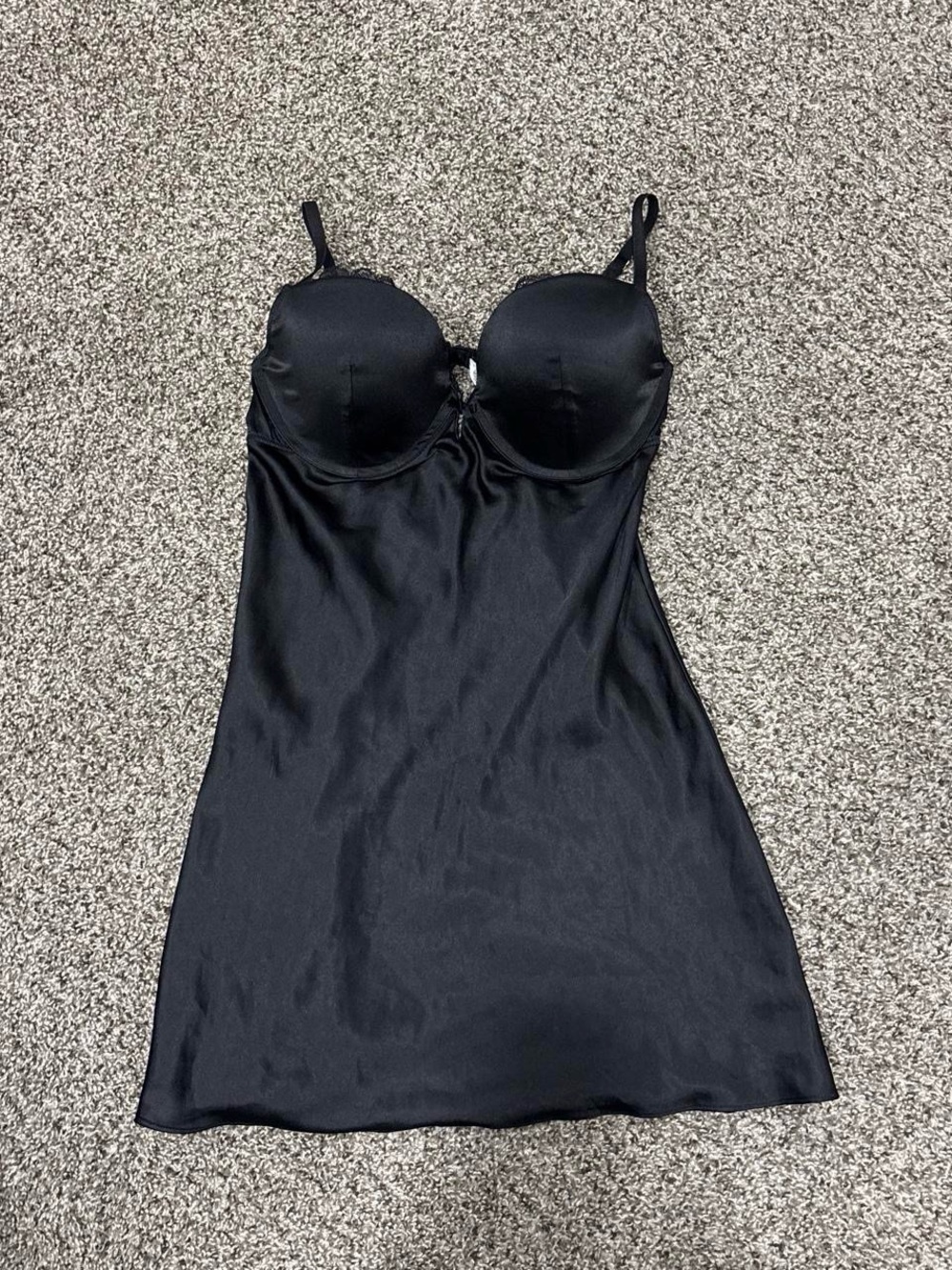 Victoria's Secret Black Satin Slip with Built-In Bra